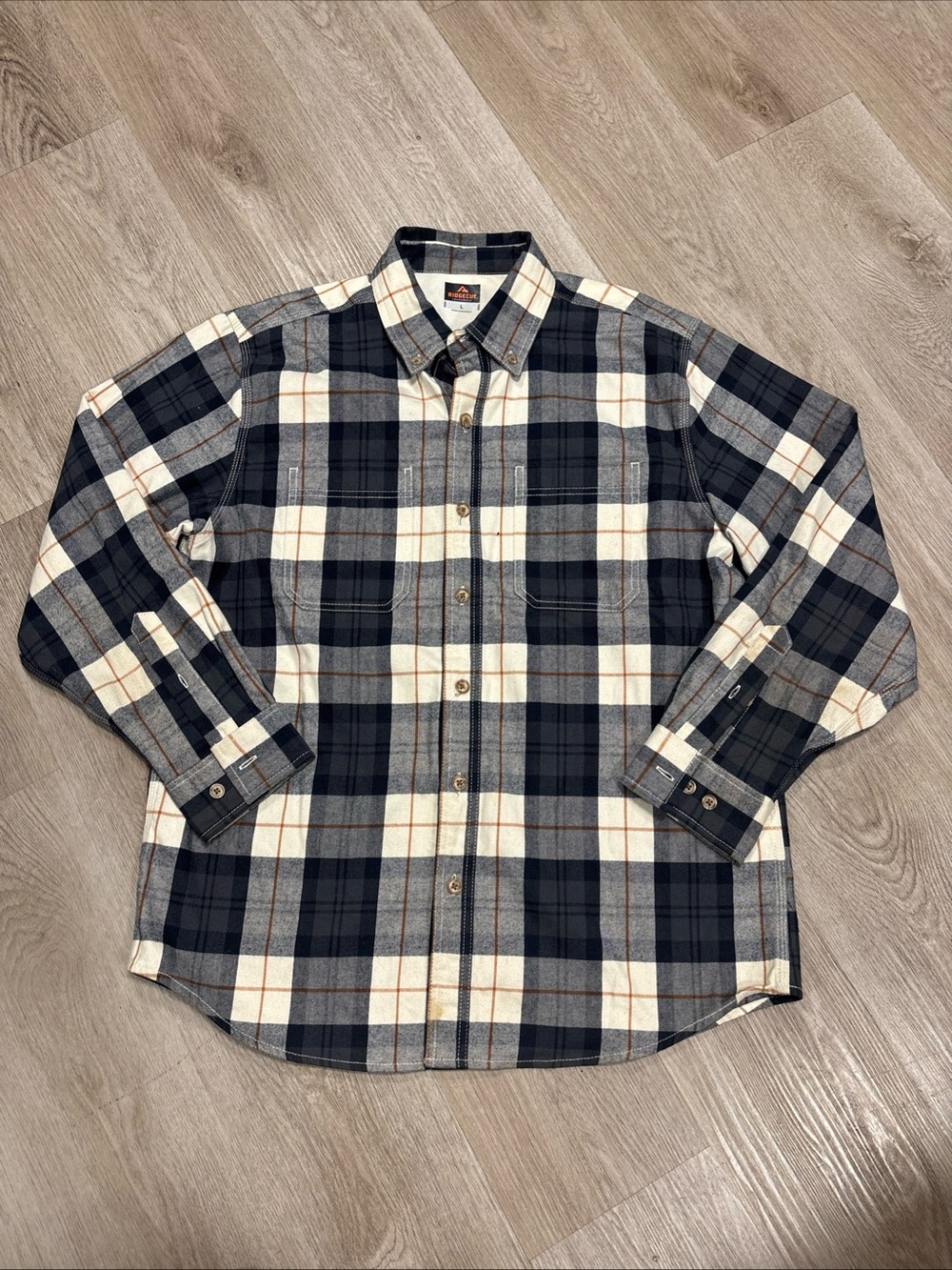 Ridgecut Toughwear Flannel Shirt Long Sleeve Blue Gray Button Up Men’s Large